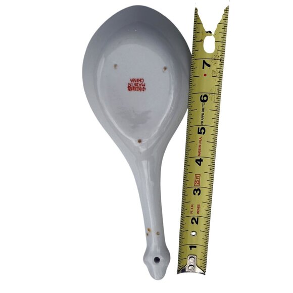 Vintage Chinese Ceramic Soup Spoon With Floral Design & Turquoise Glaze - Picture 5 of 5